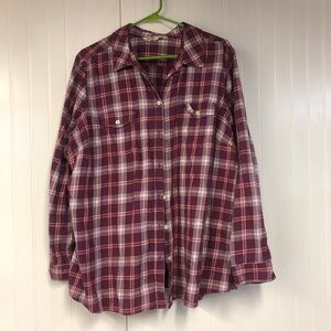 Old Navy Plaid Shirt - Burgundy and White Boyfriend Fit Button Down XXL